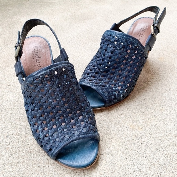 Sundance Woven Indigo Blue Open Toe Slingback Buckle Sandals - Picture 1 of 8